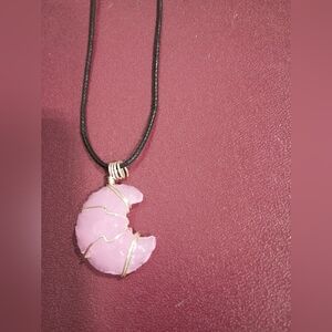 Hand Crafted Pink Quartz Crescent Pendant Necklace